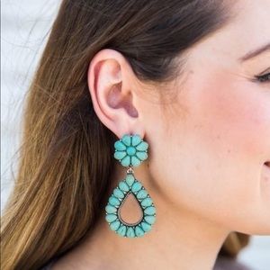 Turquoise Teardrop Flower Stud Earrings